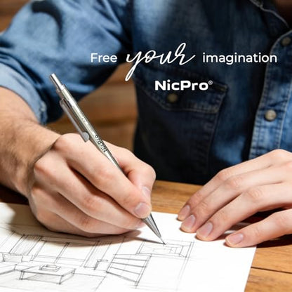 Nicpro 8 Pack Mechanical Pencil 0.7mm, MB1000 Metal Mechanical Pencil Set | 6 Tube HB #2 Lead Refill 0.7 mm, 3PCS 4B Eraser, 9 Cap Eraser with Case for Artist Drafting Writing, Sketching, Drawing - style: 8 Pack （0.7mm）
