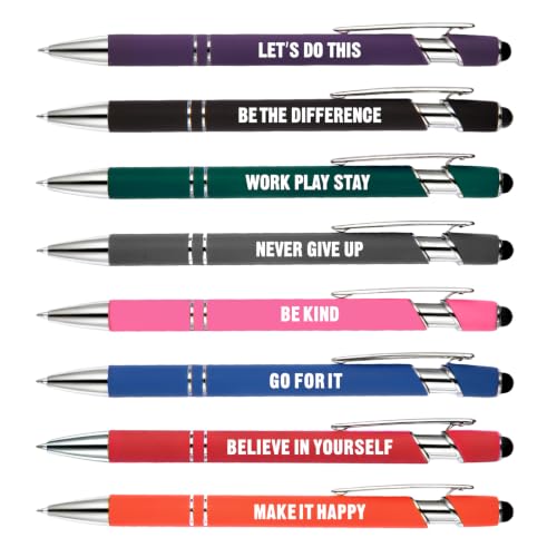 Ballpoint Pen 2-in-1 Stylus 8 Pack, Retractable Ballpoint Pen with Stylus tip Metal Stylus Pen for Touch Screens, 1.0 mm Black Ink (8 PACK-Motivational) - color: 8 PACK-Motivational