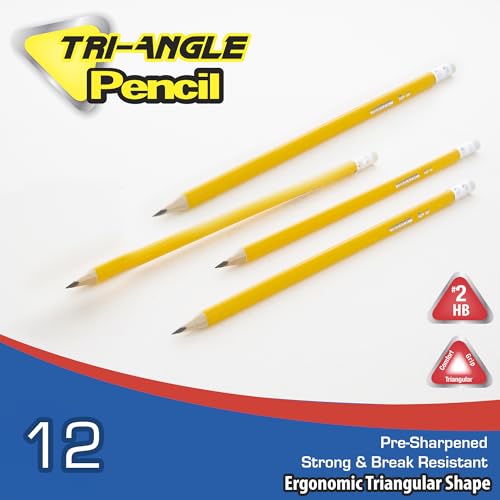 BAZIC PRODUCTS #2 Triangle Pre-Sharpened Yellow Pencils, 12 Count, 24-Box | smooth HB lead, Triangular grip barrel, school, tests, handwriting practice, homework - size: 24-Pack
