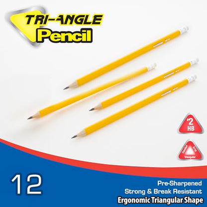 BAZIC PRODUCTS #2 Triangle Pre-Sharpened Yellow Pencils, 12 Count, 144-Case | smooth HB lead, Triangular grip barrel, school, tests, handwriting practice, homework