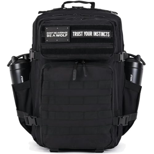 WOLFpak 45L Athletic Gym Backpack - Durable 1000D Waterproof Oxford Material with MOLLE Webbing, Laptop Pocket - color: Alpha Black