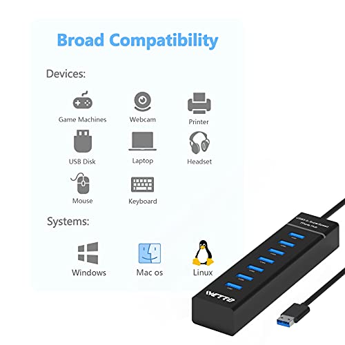 7-Port USB 3.0 Hub, IVETTO Data USB Hub Splitter with 3.3ft Long Cable for Laptop, PC, MacBook, Mac Pro, Mac mini, iMac, Surface Pro and More