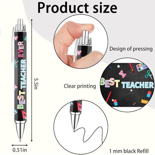 Teacher Appreciation Week Ballpoint Pens Set of 8 – Teacher Theme Pens with Book, Pencil & Classroom Supply Designs and Inspiring Quotes – Smooth Black Ink Pens for Classroom, Office, Thank You Gifts - style: Teacher-Style2
