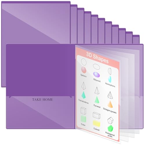 Henoyso 12 Pcs School and Home 2 Pocket Folders with 4 Clear Inner Pockets Plastic Heavy Duty Homework Folders Parent Teacher Communication for Student Home Office Classroom,11 x 9 Inch (Purple) - color: Purple
