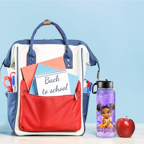 D-Story Custom Water Bottles Back to School Gift for Girls 18Oz Personalized Stainless Steel Double Wall Insulated Water Bottle with Straw Lid Customized Name Princess Bottles Daughter Birthday Gifts - color: Design 21