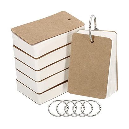 PATIKIL Blank Index Cards with Ring, 300Pcs Blank Flash Card 3.5" x 2" Note Card Study Card for Memory Learning Studying Office Supplies, White - color: White