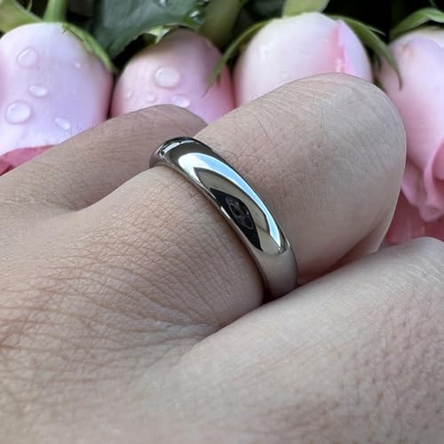 TUTISS 3mm 4mm 5mm 6mm 7mm 8mm 10mm Silver/Gold Tungsten Rings for Men Women Couple Fashion Jewelry Engagement Wedding Bands Domed Polished Comfort Fit - color: 4mm Tungsten