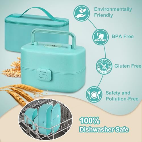 Pawtong Bento Lunch Box with 8oz Soup Thermo, Kids Sustainable Bento Box Leakproof Lunch Food Containers with Lunch Bag, Kids Thermo Insulated Hot Food Jar for School, Trvael (Blue) - color: Blue