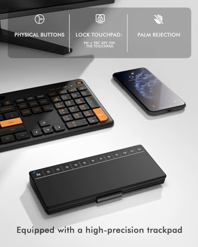 Doohoeek Travel Keyboard with Touchpad, Universal Compact Keyboard with Large Trackpad & Any-Angle Stand for Android/iOS/Windows, Dual-Device Bluetooth Keypad for Phones/Galaxy Z Fold/iPad mini