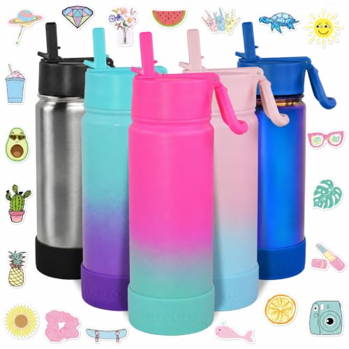 CHILLOUT LIFE 17oz Kids Insulated Stainless Steel Water Bottle with Leak Proof Straw Lid & 144 Stickers - color: Frozen Slushy, style: 17 oz