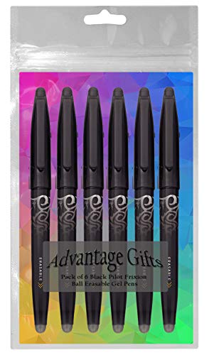 Frixion Ball Stick Erasable Gel Pens Fine Point (.7mm) Black Ink 6-pk; Include with Plastic Reusable Pouch - size: 1 Count (Pack of 6)