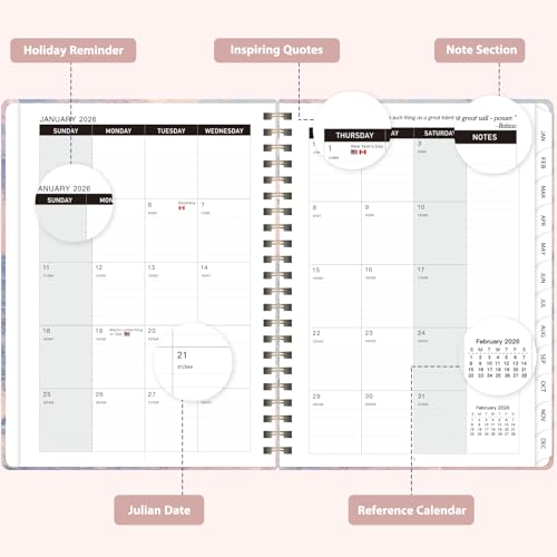 2026 Planner, Weekly and Monthly Calendar Planner Agenda, Jan 2026 - Dec 2026, Planning Academic Book, Office Desk Accessories and School Supplies - A5 (6.3'' x 8.5'') - color: D-Pink Sunset