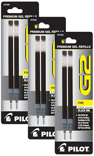 Pilot, G2 Gel Ink Refills, Fine Point 0.7 mm, Black, 2 Count (Pack of 3) - size: Pack of 3