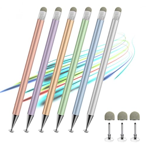 Stylus(6 pcs),Stylus Pen for Touchscreen,2-in-1 Tip for Nintendo Switch | Disc & Fiber Tip,High Precision,No Bluetooth,Stylus Pen for Nintendo Switch,ipad,iphone,Android,Tablets,Prevent Scratches - color: Silver/Blue/Gold/Green/Purple/Rose Gold