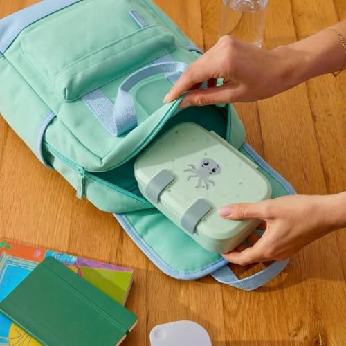 Kids Bento Explorer Lunch Box, 3 No-Mix Compartments, Microwave & Dishwasher Safe, Lightweight with Removable Tray, for Daycare, Preschool, School (Green Light Mint ClevaInk Friend) - color: Green Light Mint ClevaInk Friend