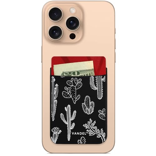 VANDEL Pocket – Stick-On Fabric Phone Wallet Stick On for Women, Cute Credit Card Holder for Phone Case, Back of Phone Fabric Sleeve for iPhone Pocket, Stretchy Wallet Phone Case - color: Cactus Print