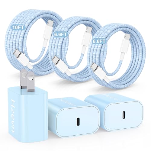 20W USB C Fast Charging for iPhone 17 Air/16/15 Pro Max,3Pack Colorful Mixed Charger Block with Braided Long USB C to C Cables (6/6/10ft) Compatible with iPhone16/15 Pro/15 Plus/iPad Pro - color: Blue, size: 20w(6+6+10)ft