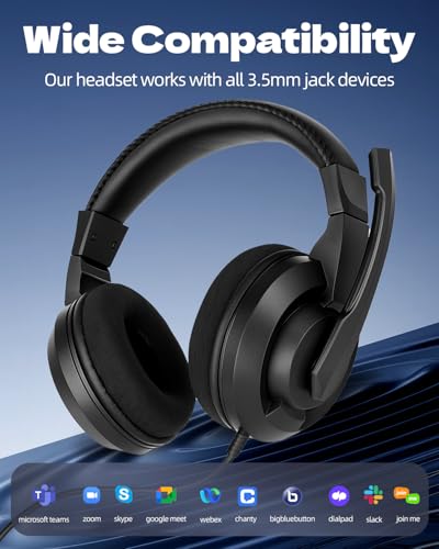 L02 Wired Headset, 3.5mm Stereo Headphones with Noise Canceling Microphone & Volume Controls, On-Ear Computer Headset for School/Office/Online/Gaming (Black) - color: Black