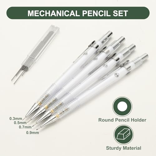 PATIKIL 6Pcs Mechanical Pencil 0.5mm, Lead Pencils Mechanical Holder Fine Point Automatic Plastic Holder with Eraser for Drawing Art Sketching Woodworking, White