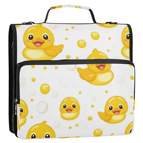 Yellow Duck Face 3 Ring Zipper Binder 500 Sheets Capacity Binder Organizer Bag with Shoulder Strap and Handle for School Office