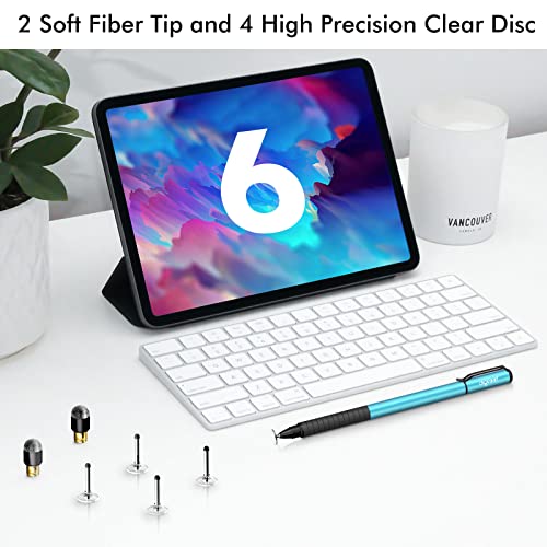 Digiroot Universal Stylus,[2-in-1] Disc Stylus Pens for All Touch Screens Cell Phones, iPad, Tablets, Laptops with 6 Replacement Tips(4 Discs, 2 Fiber Tips Included) - (Blue) - color: Blue