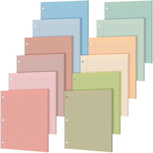 PerKoop 600 Sheets Colored Loose Leaf Paper 8.5" x 11" college ruled Lined 3 Hole Punched notebook Filler Paper for 3 Ring Binders Office School Supplies (Earthy Color) - color: Earthy Color