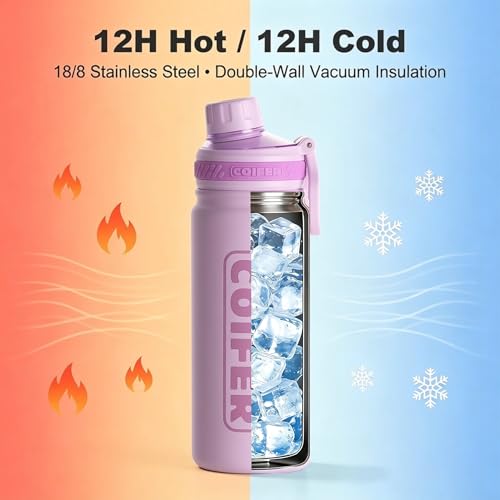 22 oz Insulated Water Bottle, Lightweight Stainless Steel Vacuum with Handle, Leakproof Dustproof Spout Lid, Wide Mouth BPA-Free, Cute for School Yoga Travel Commute Gifts for Women Girls - color: Purple