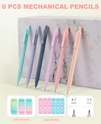 39PCS Aesthetic School Supplies with Cute Pencil Case, 5X Ballpoint Pens with Stylus Tip, 12X Pastel Highlighters, 6X Mechanical Pencil Set 0.5&0.7mm, Suit for Preppy School College Essentials (pink) - color: Pink