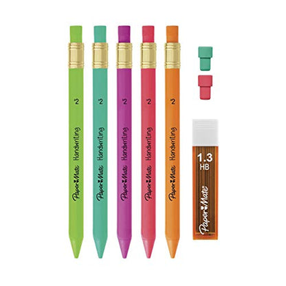 Handwriting Triangular Mechanical Pencil Set with Lead and Eraser Refills, 1.3 mm