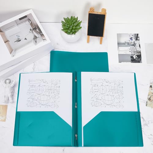 Yeaqee 60 Pcs Plastic Folders with Pockets and Prongs Plastic Folder 2 Pockets 3 Prongs with Business Card Slot Back to School Folders for Students, Teachers, Office Workers (Turquoise) - color: Turquoise