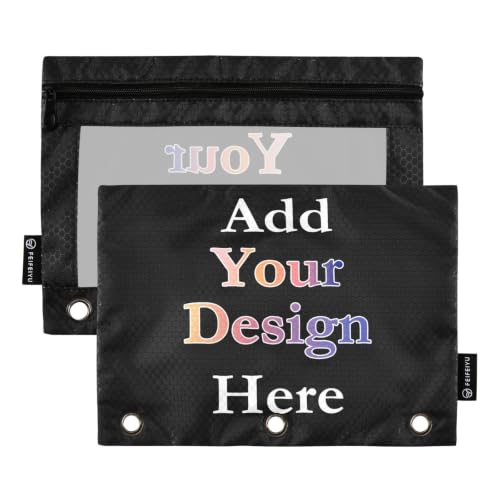 Gredecor 2 Pack Personalized Binder Pencil Pouch 3 Ring Custom DIY Name Photo Zipper Pencil Pouches Case Customized Cosmetic Bags with Clear Window Organizer for School Office - color: Custom