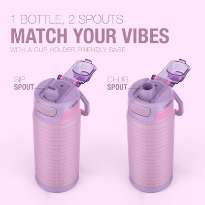 ZULU Powerfill Pro 18oz Kids Stainless Steel Water Bottle with Quick Fill Lid, Triple Wall Vacuum Insulated, Leak Proof Locking Lid, Sip & Chug, Reusable, BPA Free, Dishwasher Safe, Grape Grid - color: Grape Grid