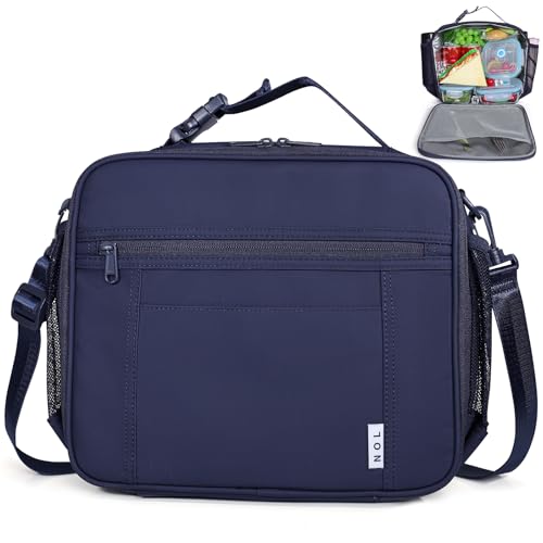 Lightweight Insulated Lunch Bag, Reusable Lunch Box 7L Cooler with Adjustable Shoulder Strap, Waterproof Zipper Lunch Bag for School & Work, Suitable for Men, Women and Kids - color: Navy Blue, size: Horizontal (7 Liters)