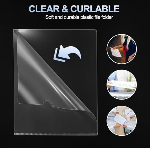 HABGP 14Pcs Clear File Folders Letter Size, Sheet Protectors 8.5 x 11 Inch, Plastic Folders L-Shaped Beveled Open Report Covers Page Paper Document Folder
