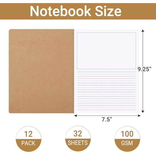 zmybcpack 12 Pack Primary Composition Notebook 9.75" x 7.5" Primary Journal Handwriting Practice Notebook Draw and Write Journal for Kids to Write Stories（32 Sheet/64 Page) - size: 9.75 x 7.5"(Draw and writing)