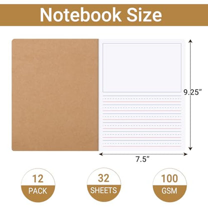 zmybcpack 12 Pack Primary Composition Notebook 9.75" x 7.5" Primary Journal | Handwriting Practice Notebook Draw and Write Journal for Kids to Write Stories（32 Sheet/64 Page) - size: 9.75 x 7.5"(Draw and writing)