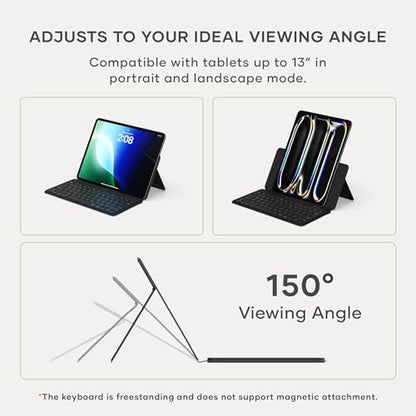 Satechi OntheGo Bluetooth Keyboard with Adjustable Stand, Connect up 3 Devices, USB C Rechargeable Battery, Compact and Portable Keyboard for iPad, Tablet – Black - color: Black