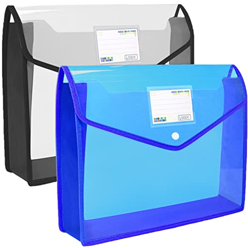 YoeeJob Plastic File Folders Legal Size 2 Pcs, Expandable Document Folder with Snap Button Closure, A4 Expanding File Wallet Envelopes Pouch with Label Pocket, Black&Blue - color: Black&blue, size: 2 Pack