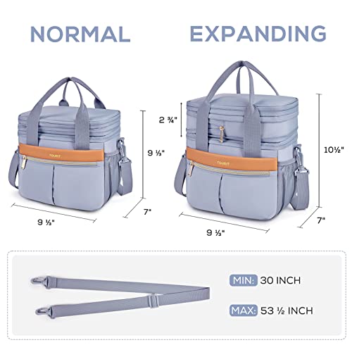 TOURIT Insulated Lunch Box Bag, Double Deck Leakproof Cooler Tote for Work Office Picnic, Expandable Lunch Container, Grey - color: Gray