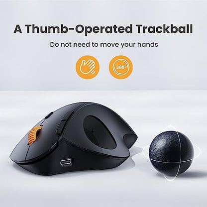 ProtoArc Wireless Trackball Mouse, EM04 Ergonomic Bluetooth Rollerball Rechargeable Computer Laptop Thumb Control Mouse, Compatible with PC, iPad, Mac, Windows-Gray Ball