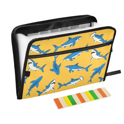 Hand-Drawn Sharks File Folders, Plastic Folders with 13 Pockets, Expandable File Folder for Documents School Students Office, Aesthetic Folder with Labels A4 Letter Size - color: Multicolor 17