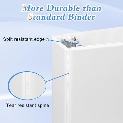 CIXILDTS 2 Inch D Ring Binders, 3 Ring Binder Fit US Letter Size Paper, 2" Slant D Ring View Binder with 2 Pocekts, 6-Pack, White - color: White, size: 2", style: 6-Pack