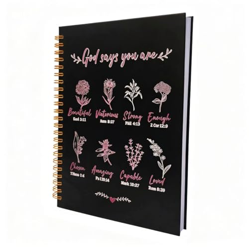 Christian Spiral Notebooks For Women - Bible Study Prayer Journal Dairy With God Says,140 Pages,Hardcover Coil-Bound Subject Notebook College Ruled,Inspirational Gifts For Church Members Journals For Writing, A5(5.8"X8.3") (Black Red) - color: Black Red