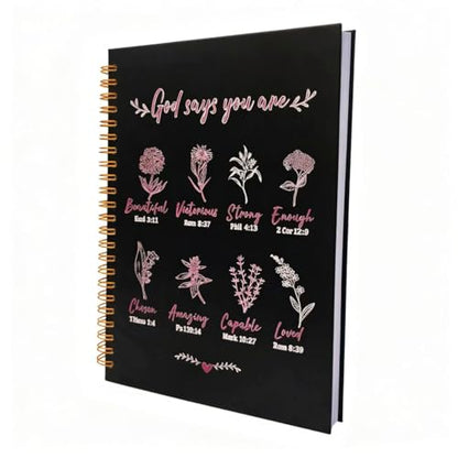 Christian Spiral Notebooks For Women - Bible Study Prayer Journal Dairy With God Says,140 Pages,Hardcover Coil-Bound Subject Notebook College Ruled,Inspirational Gifts For Church Members Journals For Writing, A5(5.8"X8.3") (Black Red) - color: Black Red