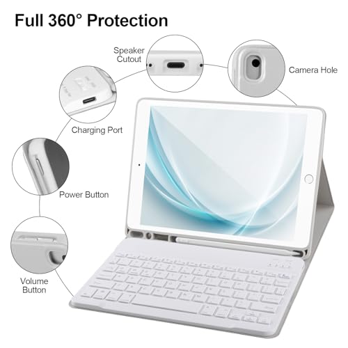 AHYWTAN Keyboard Case for iPad 9/8/7th Gen 10.2, Bluetooth Keyboard with 7 Color Backlit, iPad 10.2 inch Case with Keyboard, Pencil Holder,Grey-W - color: Grey