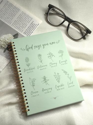 Christian Spiral Notebooks For Women - Bible Study Prayer Journal Dairy With God Says,140 Pages,Hardcover Coil-Bound Subject Notebook College Ruled,Inspirational Gifts For Church Members Journals For Writing, A5(5.8"X8.3") (Green) - color: Green