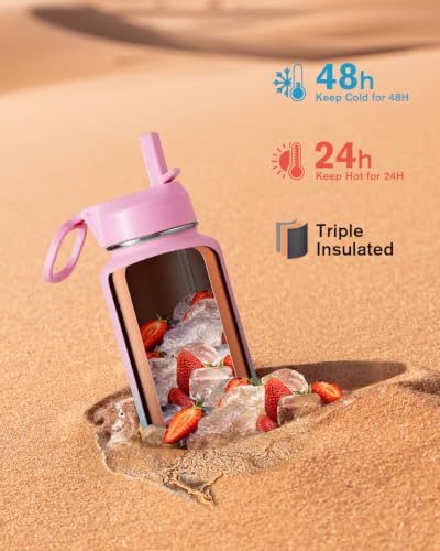 Coolflask 40 oz Water Bottle Insulated with Straw & 3 Leakproof Lids | Water Flask Stainless Steel Triple-Wall Vacuum,Cold 48+h,Dishwasher Safe,Wide Mouth, BPA-Free,Carrier Bag,for Gym,Hiking - color: Bubblegum Princess, size: 40 Ounces