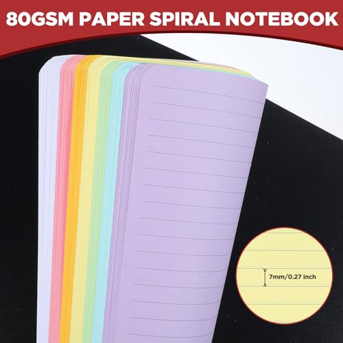8 Pack Spiral Notebook – 5” x 7” Black PVC Cover College Ruled Journals, 100 Sheets/200 Pages – 7 Colors Vibrant Lined Paper Memo Pads for Learning Space, Office, and Gifting