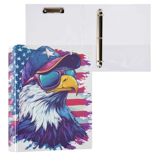 ALAZA 3 Ring Binder Bald Eagle American Flag Clipboard Round Ring Binder Holds 1.5 Inch Three Binders Heavy Duty Binders for Office Supplies, 1Pack - color: Multicolored 41
