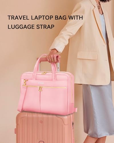 Ferkurn Laptop Bag Case Women Men Computer Bag Compatible with MacBook/HP/LG/Dell, Shoulder Strap Slim Carrying Messenger Briefcase, Pink, 17-17.3 Inch - color: Pink, size: 17-17.3 inch